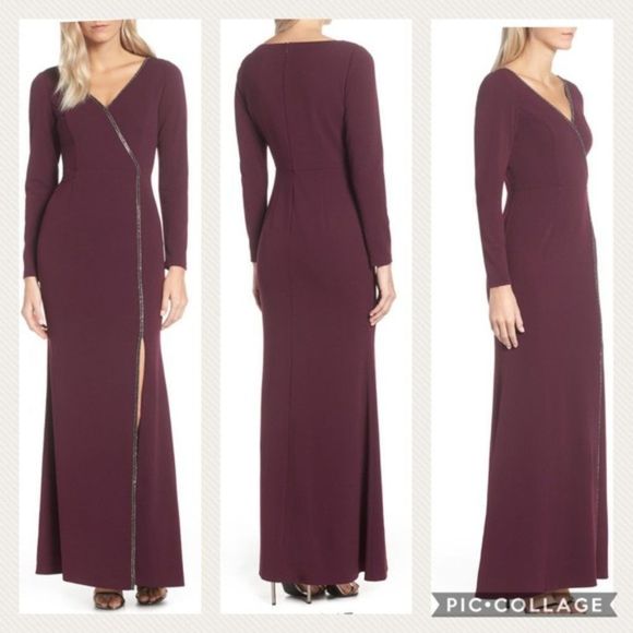 Adrianna Papell Dresses & Skirts - ADRIANNA PAPELL Crystal Trim Crepe Evening Dress Gown In Night Plum Size 2
